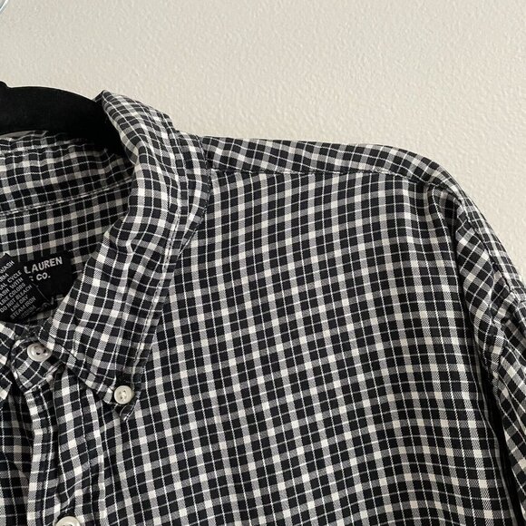 Ralph Lauren Jeans Co Mens SZ XL Black/White Plaid Long Sleeve Button Up Shirt - Picture 6 of 9